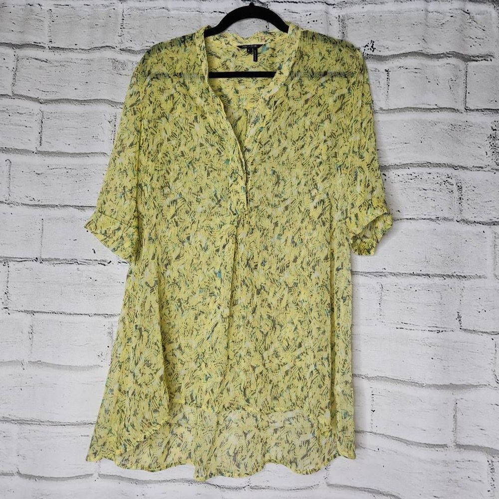 Nic + Zoe Printed Split V-Neck Hi-Low Hem Tunic Top Yellow Small - Picture 1 of 14